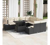 DYRJDJWIDHW 9-Piece Outdoor Patio Furniture Set, Modern Garden Sofa Set with Adjustable Height Table, Black and Cream All-Weather Poly Rattan Sectional Seating for Terrace, Backyard, Poolside