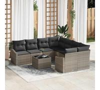 DYRJDJWIDHW 9-Piece Outdoor Patio Furniture Set, Modern Garden Sofa Set with Glass Table, Light Gray & Dark Gray All-Weather Wicker Rattan Sectional Couch for Terrace, Poolside, Backyard