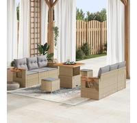 DYRJDJWIDHW 9-Piece Outdoor Patio Furniture Set, Modern Garden Sofa Set with Table and Ottoman in Beige and Light Gray, All-Weather Wicker Rattan Sectional Couch for Backyard, Terrace, Poolside