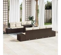 DYRJDJWIDHW 9-Piece Outdoor Patio Furniture Set, Modular Garden Sofa Sectional with Adjustable Coffee Table, Brown and Cream All-Weather Wicker Rattan for Terrace, Backyard, Poolside Lounge