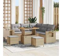 DYRJDJWIDHW 9-Piece Outdoor Patio Furniture Set, Modular Sectional Sofa with Coffee Table, Beige and Light Grey, All-Weather Wicker Rattan and Acacia Wood for Garden, Terrace, Poolside