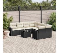 DYRJDJWIDHW 9-Piece Outdoor Patio Furniture Set with Cushions, Black Wicker Resin Garden Sofa Set for Backyard, Terrace, Includes Storage, Tempered Glass Table & Removable Covers, UV Resistant