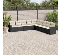 DYRJDJWIDHW 9-Piece Outdoor Patio Furniture Set with Cushions Black Wicker Resin Garden Sofa Set for Backyard Terrace Waterproof Storage Modular Design Weather-Resistant