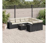 DYRJDJWIDHW 9-Piece Outdoor Patio Furniture Set with Cushions Black Wicker Resin Rattan Sofa Sectional Conversation Set for Garden Backyard Terrace Includes Glass Top Table and Removable Cushions