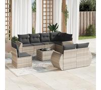 DYRJDJWIDHW 9-Piece Outdoor Patio Furniture Set with Light Gray Cushions, Wicker Resin Garden Sofa Set with Tempered Glass Table, Modular Sectional for Backyard, Terrace, Durable & Weather-Resistant