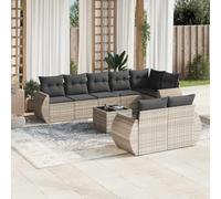 DYRJDJWIDHW 9-Piece Outdoor Patio Furniture Set with Light Gray Cushions, Wicker Resin Garden Sofa with Tempered Glass Table, Modular Sectional Conversation Set for Backyard, Terrace, Poolside