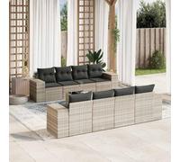 DYRJDJWIDHW 9-Piece Outdoor Patio Furniture Set with Light Gray Cushions, Wicker Resin Sofa with Tempered Glass Table, Modular Garden Lounge Set for Backyard, Terrace, Durable & Weather-Resistant