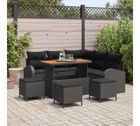 DYRJDJWIDHW 9-Piece Outdoor Patio Sofa Set with Cushions, Black Modular Garden Furniture Sectional w/Coffee Table, Waterproof Storage & Adjustable Feet for Terrace, Poolside