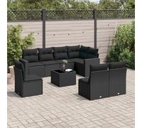 DYRJDJWIDHW 9-Piece Outdoor Wicker Patio Furniture Set with Cushions, Black Resin Rattan Garden Sofa Set for Backyard, Terrace, Poolside, Includes Storage, Tempered Glass Table & Waterproof Covers