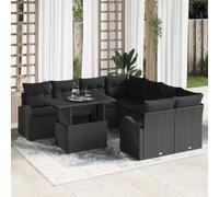 DYRJDJWIDHW 9 Pieces Outdoor Patio Furniture Set, Black Wicker Modular Sectional Sofa with Tempered Glass Coffee Table, All Weather Rattan Conversation Set for Garden, Terrace, Poolside