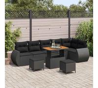 DYRJDJWIDHW 9 Pieces Outdoor Patio Furniture Set, Black Wicker Rattan Sofa Sectional with Coffee Table and Ottoman, Modular Garden Conversation Set for Terrace, Poolside, UV Resistant All Weather