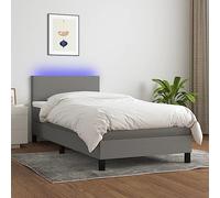 DYRJDJWIDHW 90x190cm Bed Frame with Mattress and LED Lights, Adjustable Headboard, Pocket Spring System, Dark Grey Modern Bedroom Furniture for Adults