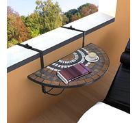 DYRJDJWIDHW Balcony Hanging Table with Mosaic Tile - Semi-Circular Ceramic Top Iron Frame, Foldable Space-Saving Design for Drinks & Decor, Fits Railings up to 18cm, Terracotta White Black Color