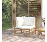 DYRJDJWIDHW Bamboo Garden Corner Sofa with Cream White Cushions, Outdoor Modular Sectional Furniture Set for Patio, Durable Natural Material, Comfortable Seating Experience, Weather-Resistant Design