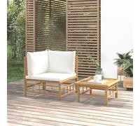 DYRJDJWIDHW Bamboo Garden Furniture Set 2 Pieces with Cream White Cushions, Outdoor Patio Sofa and Coffee Table, Durable Natural Material for Terrace, Balcony, Backyard Relaxation and Tea Time