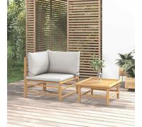 DYRJDJWIDHW Bamboo Garden Furniture Set 2 Pieces with Light Gray Cushions, Outdoor Patio Sofa Corner Set with Coffee Table, Durable Natural Material for Terrace, Balcony, Backyard