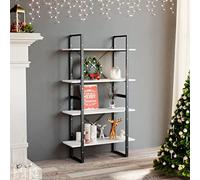 DYRJDJWIDHW Bibliothèque 4 étagères Blanc 80x30x140 cm en Bois d'ingénierie et métal étagère de Rangement Livres Industrielle avec Fixation Murale