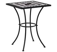 DYRJDJWIDHW Bistro Table 60 cm Round Mosaic Ceramic Top Outdoor Indoor Use for Garden Balcon Cafe Black White Iron Frame Easy to Clean and Assemble