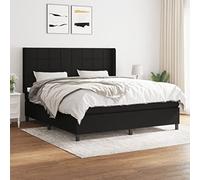 DYRJDJWIDHW Black Bed Frame with Mattress 180x200 cm Fabric Slatted Base, Adjustable Headboard, Pocket Spring System, Medium-Firm Support for Back and Stomach Sleepers