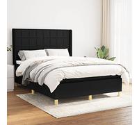 DYRJDJWIDHW Black Fabric Bed Frame with Mattress 140x190 cm, Adjustable Headboard, Pocket Spring System, Medium Firm Support for Back and Stomach Sleepers, Complete Sleep Set