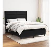 DYRJDJWIDHW Black Fabric Bed Frame with Mattress 140x190 cm, Adjustable Headboard, Pocket Spring System, Medium-Firm Support for Back and Stomach Sleepers, Complete Sleep Set