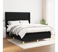 DYRJDJWIDHW Black Fabric Bed Frame with Mattress 140x200 cm Slatted Base Adjustable Headboard Medium Firm Support for Back and Stomach Sleepers
