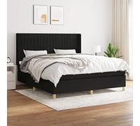 DYRJDJWIDHW Black Fabric Bed Frame with Mattress 180x200 cm Slatted Base Adjustable Headboard Medium Firm Support for Back and Stomach Sleepers