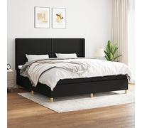 DYRJDJWIDHW Black Fabric Bed Frame with Mattress 200x200 cm Adjustable Headboard Medium Firm Support Pocket Spring Technology for Back and Stomach Sleepers