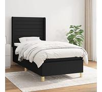 DYRJDJWIDHW Black Fabric Bed Frame with Mattress 90x200 cm Slatted Base Adjustable Headboard Medium Firm Support Pocket Spring Technology for Back and Stomach Sleepers