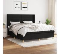 DYRJDJWIDHW Black Fabric Bed Frame with Slatted Base and Mattress 180x200 cm, Adjustable Headboard, Pocket Spring System, Medium Firm Support for Back and Stomach Sleepers