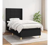 DYRJDJWIDHW Black Fabric Slatted Bed Frame with Mattress 90x190 cm, Adjustable Headboard, Pocket Spring System, Medium Firm Support for Back and Stomach Sleepers, Complete Bed Set
