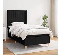 DYRJDJWIDHW Black Fabric Slatted Bed Frame with Mattress 90x200 cm, Adjustable Headboard, Pocket Spring System, Medium Firm Support for Back and Stomach Sleepers