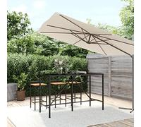 DYRJDJWIDHW Black Glass Top Bar Table 180x70x110 cm with Poly Rattan Frame - Weather-Resistant Outdoor Pub Table for Garden, Patio Tempered Glass & Powder-Coated Steel