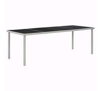 DYRJDJWIDHW Black Outdoor Dining Table 220x90x74.5 cm Steel Frame with Tempered Glass Top, Modern Garden Patio Table for Terrace Backyard, Weatherproof Easy to Clean, Simple Assembly