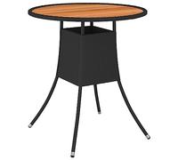 DYRJDJWIDHW Black Outdoor Dining Table 70 cm Round Garden Table with Woven Resin and Acacia Wood Top, Weatherproof Powder-Coated Steel Frame for Patio, Terrace, Backyard