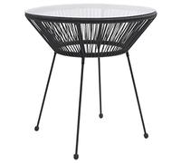DYRJDJWIDHW Black Outdoor Dining Table 70x74 cm with PVC Rattan & Tempered Glass Top Waterproof Garden Patio Furniture for Terrace, Balcony Easy to Clean & Stable Steel Frame