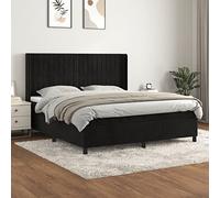 DYRJDJWIDHW Black Velour Bed Frame with Mattress 180x200 cm - Adjustable Headboard, Pocket Spring System, Medium Firm Support for Back and Stomach Sleepers, Complete Bed Set with Memory Foam Topper