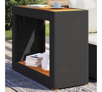 DYRJDJWIDHW Black Wood Top Garden Side Table 100x40x75 cm - Outdoor Accent Table for Patio, Terrace Backyard Durable Resin Wicker Powder Coated Steel Frame - Easy to Clean Acacia Wood Surface