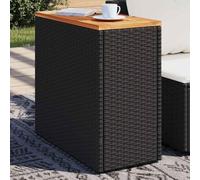 DYRJDJWIDHW Black Wood Top Garden Side Table 58x27.5x55 cm - Outdoor Coffee Table with Woven Resin Base, Acacia Wood Tabletop, Powder Coated Steel Frame for Patio, Terrace, Balcony