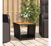 DYRJDJWIDHW Black Woven Resin Tea Table with Solid Acacia Wood Top - Outdoor Garden Patio Furniture Weatherproof Powder Coated Steel Frame Easy to Clean - 45x45x40cm