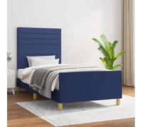 DYRJDJWIDHW Blue Fabric Bed Frame 100x200 cm with Adjustable Headboard, Wood Slat Support, Sturdy Legs for Bedroom, No Mattress Included, Modern Design for Comfortable Sleeping and Reading