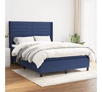 DYRJDJWIDHW Blue Fabric Bed Frame with Mattress 140x200 cm Slatted Base Adjustable Headboard Medium Firm Support Pocket Spring Technology for Back and Stomach Sleepers