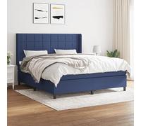 DYRJDJWIDHW Blue Fabric Bed Frame with Mattress 160x200 cm Slatted Base Adjustable Headboard Medium Firm Support Pocket Spring Mattress for Back and Stomach Sleepers