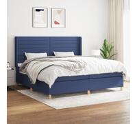 DYRJDJWIDHW Blue Fabric Bed Frame with Mattress 200x200 cm Slatted Base Adjustable Headboard Pocket Spring Medium Firm Support for Back and Stomach Sleepers