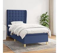 DYRJDJWIDHW Blue Fabric Bed Frame with Mattress 90x190 cm, Adjustable Headboard, Pocket Spring Mattress, Medium Firm Support, Ideal for Back and Stomach Sleepers, Complete Bed Set with Topper