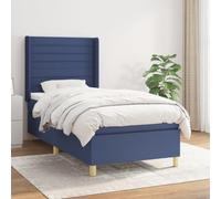 DYRJDJWIDHW Blue Fabric Bed Frame with Mattress 90x190 cm Slatted Base Adjustable Headboard Medium Firm Support Pocket Spring Mattress for Back and Stomach Sleepers