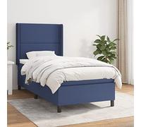 DYRJDJWIDHW Blue Fabric Bed Frame with Mattress 90x200 cm, Adjustable Headboard, Pocket Spring System, Medium Firm Support for Back and Stomach Sleepers, Complete Bed Set with Topper