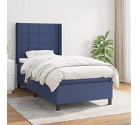 DYRJDJWIDHW Blue Fabric Slatted Bed Frame with Mattress 100x200 cm, Adjustable Headboard, Pocket Spring System, Medium Firm Support for Back and Stomach Sleepers