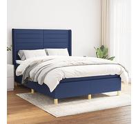 DYRJDJWIDHW Blue Fabric Slatted Bed Frame with Mattress 140x200 cm, Adjustable Headboard, Pocket Spring System, Medium Firm Support for Back and Stomach Sleepers