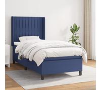 DYRJDJWIDHW Blue Fabric Slatted Bed Frame with Mattress 90x190 cm, Adjustable Headboard, Pocket Spring System, Medium Firm Support for Back and Stomach Sleepers, Complete Bed Set with Mattress Topper